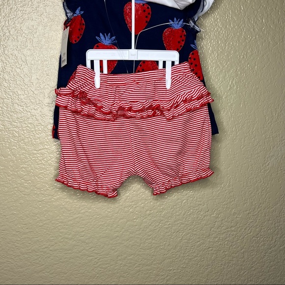 Carter's Red white & Cute Onesie Strawberry Shirt & Striped Shorts 3pc set 24M - Picture 4 of 8